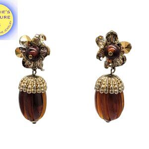 Vintage 1950s Vendome Goldtone Faux-Topaz Acorn Clip Earrings